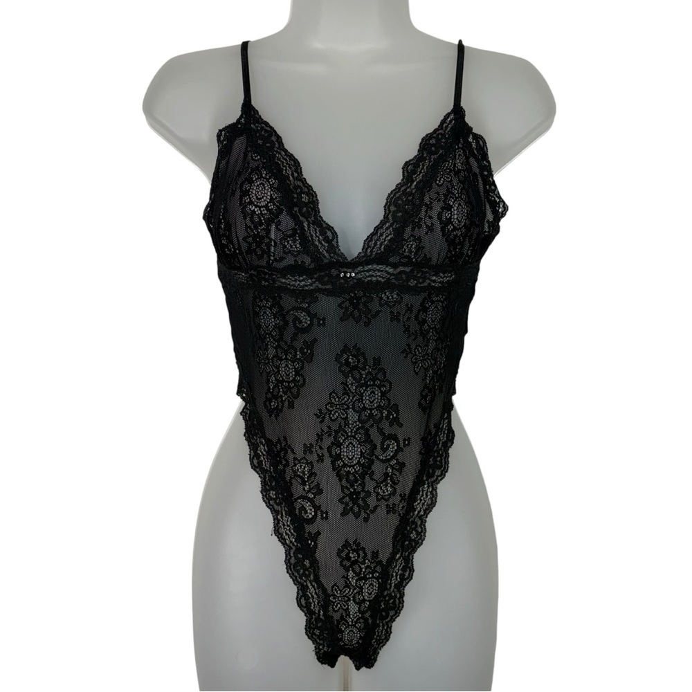 Fredericks of Hollywood Vintage Y2K Black Mesh Sheer Lace Bodysuit Tank Top M